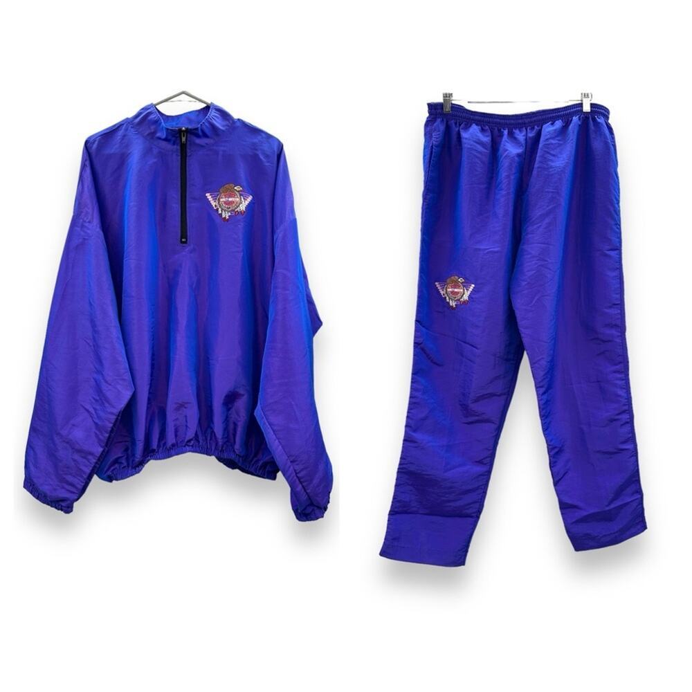 Vintage Harley Davidson Purple Jacket & Pants Nylon Track Set Sz 2XL